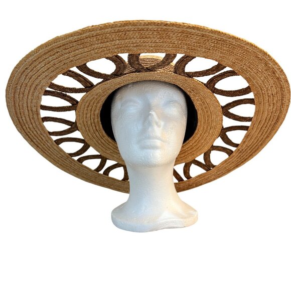 Wide Brim Straw Sun Hat Cutout Brim Resort Cruise Beach Coastal Baja Statement main image 4